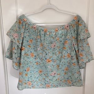 Anthropologie floral tiered eyelet top. Size M